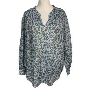Talbots Ditsy Floral Smocked 100% Cotton Top Blue Green Size 2X NWT